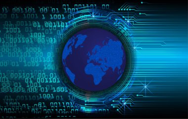 dijital dünya haritası, ikili kod, teknoloji ve internet kavramı