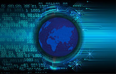 dijital dünya haritası, ikili kod, teknoloji ve internet kavramı