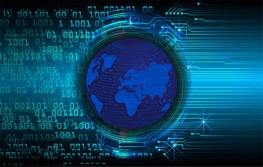 Dünya ikili devre kartı gelecek teknolojisi, mavi hud siber güvenlik kavramı arka planı