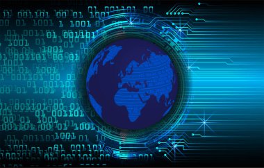 Dünya ikili devre kartı gelecek teknolojisi, mavi hud siber güvenlik kavramı arka planı