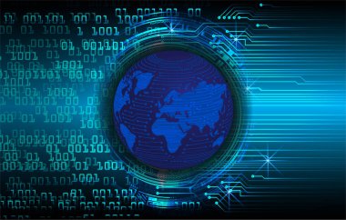 Dünya ikili devre kartı gelecek teknolojisi, mavi hud siber güvenlik kavramı arka planı