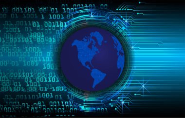 Dünya ikili devre kartı gelecek teknolojisi, mavi hud siber güvenlik kavramı arka planı