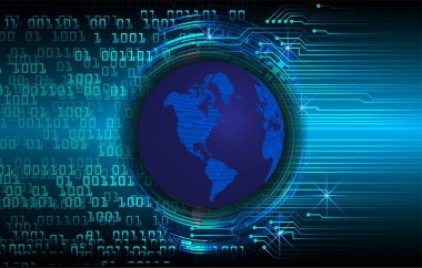 Dünya ikili devre kartı gelecek teknolojisi, mavi hud siber güvenlik kavramı arka planı