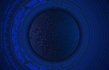 dijital teknoloji kavramı arka plan, fütüristik küreye sahip soyut arkaplan, mavi arkaplan, vektör illüstrasyonu