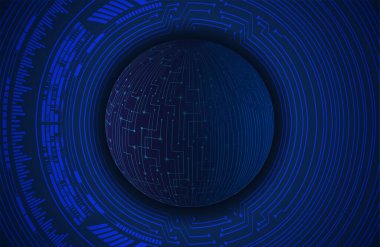 dijital teknoloji kavramı arka plan, fütüristik küreye sahip soyut arkaplan, mavi arkaplan, vektör illüstrasyonu