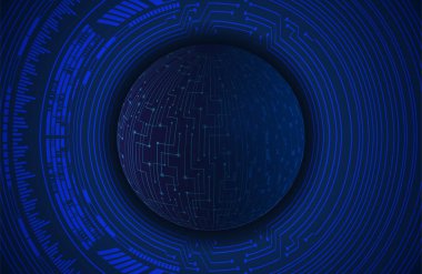 dijital teknoloji kavramı arka plan, fütüristik küreye sahip soyut arkaplan, mavi arkaplan, vektör illüstrasyonu