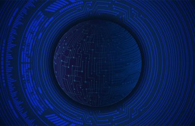 dijital teknoloji kavramı arka plan, fütüristik küreye sahip soyut arkaplan, mavi arkaplan, vektör illüstrasyonu