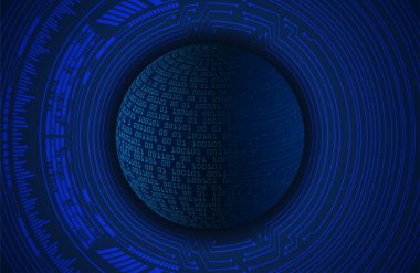 dijital teknoloji kavramı arka plan, fütüristik küreye sahip soyut arkaplan, mavi arkaplan, vektör illüstrasyonu