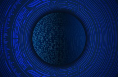 dijital teknoloji kavramı arka plan, fütüristik küreye sahip soyut arkaplan, mavi arkaplan, vektör illüstrasyonu