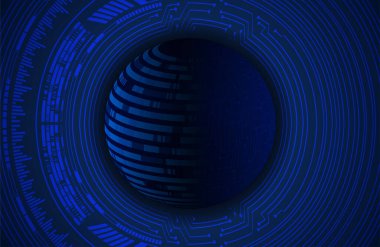 dijital teknoloji kavramı arka plan, fütüristik küreye sahip soyut arkaplan, mavi arkaplan, vektör illüstrasyonu