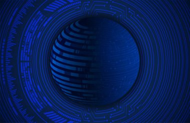 dijital teknoloji kavramı arka plan, fütüristik küreye sahip soyut arkaplan, mavi arkaplan, vektör illüstrasyonu