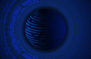 dijital teknoloji kavramı arka plan, fütüristik küreye sahip soyut arkaplan, mavi arkaplan, vektör illüstrasyonu