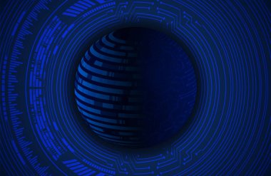 dijital teknoloji kavramı arka plan, fütüristik küreye sahip soyut arkaplan, mavi arkaplan, vektör illüstrasyonu