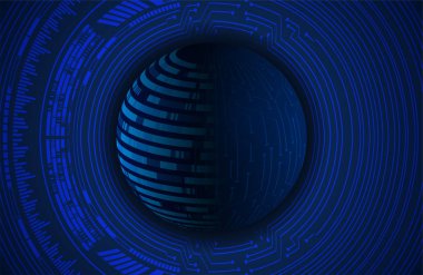 dijital teknoloji kavramı arka plan, fütüristik küreye sahip soyut arkaplan, mavi arkaplan, vektör illüstrasyonu