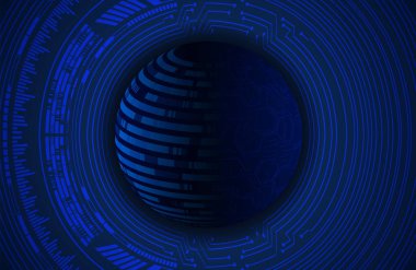 dijital teknoloji kavramı arka plan, fütüristik küreye sahip soyut arkaplan, mavi arkaplan, vektör illüstrasyonu