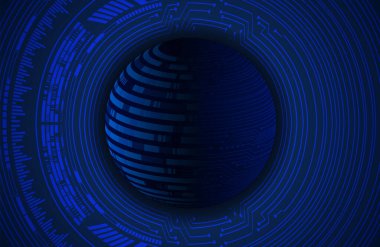 dijital teknoloji kavramı arka plan, fütüristik küreye sahip soyut arkaplan, mavi arkaplan, vektör illüstrasyonu