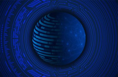 dijital teknoloji kavramı arka plan, fütüristik küreye sahip soyut arkaplan, mavi arkaplan, vektör illüstrasyonu