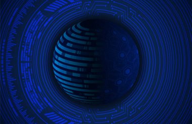 dijital teknoloji kavramı arka plan, fütüristik küreye sahip soyut arkaplan, mavi arkaplan, vektör illüstrasyonu