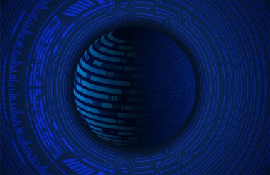 dijital teknoloji kavramı arka plan, fütüristik küreye sahip soyut arkaplan, mavi arkaplan, vektör illüstrasyonu