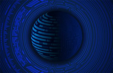 dijital teknoloji kavramı arka plan, fütüristik küreye sahip soyut arkaplan, mavi arkaplan, vektör illüstrasyonu