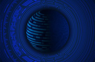 dijital teknoloji kavramı arka plan, fütüristik küreye sahip soyut arkaplan, mavi arkaplan, vektör illüstrasyonu