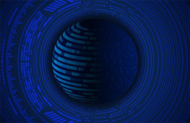 dijital teknoloji kavramı arka plan, fütüristik küreye sahip soyut arkaplan, mavi arkaplan, vektör illüstrasyonu