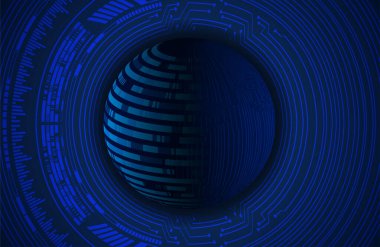 dijital teknoloji kavramı arka plan, fütüristik küreye sahip soyut arkaplan, mavi arkaplan, vektör illüstrasyonu