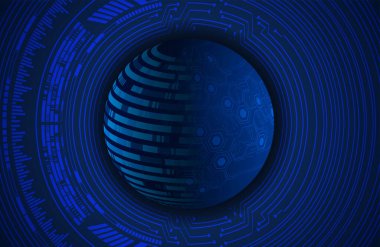 dijital teknoloji kavramı arka plan, fütüristik küreye sahip soyut arkaplan, mavi arkaplan, vektör illüstrasyonu