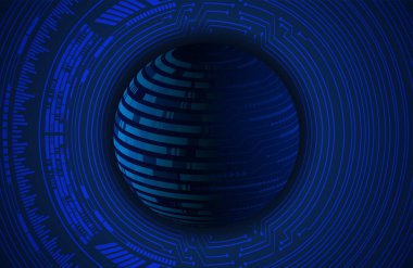 dijital teknoloji kavramı arka plan, fütüristik küreye sahip soyut arkaplan, mavi arkaplan, vektör illüstrasyonu