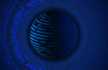 dijital teknoloji kavramı arka plan, fütüristik küreye sahip soyut arkaplan, mavi arkaplan, vektör illüstrasyonu