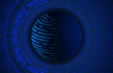 dijital teknoloji kavramı arka plan, fütüristik küreye sahip soyut arkaplan, mavi arkaplan, vektör illüstrasyonu