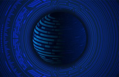 dijital teknoloji kavramı arka plan, fütüristik küreye sahip soyut arkaplan, mavi arkaplan, vektör illüstrasyonu