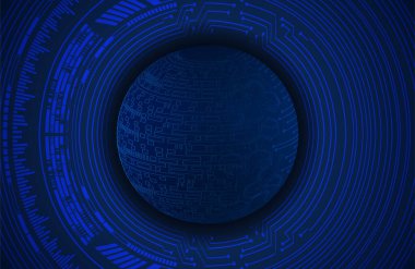 dijital teknoloji kavramı arka plan, fütüristik küreye sahip soyut arkaplan, mavi arkaplan, vektör illüstrasyonu