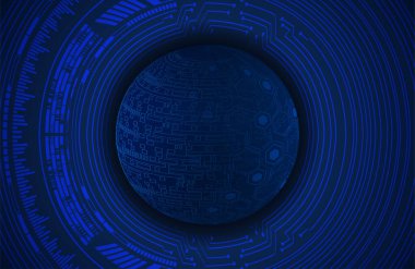 dijital teknoloji kavramı arka plan, fütüristik küreye sahip soyut arkaplan, mavi arkaplan, vektör illüstrasyonu