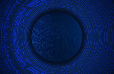 dijital teknoloji kavramı arka plan, fütüristik küreye sahip soyut arkaplan, mavi arkaplan, vektör illüstrasyonu
