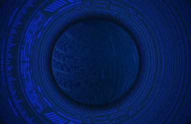 dijital teknoloji kavramı arka plan, fütüristik küreye sahip soyut arkaplan, mavi arkaplan, vektör illüstrasyonu