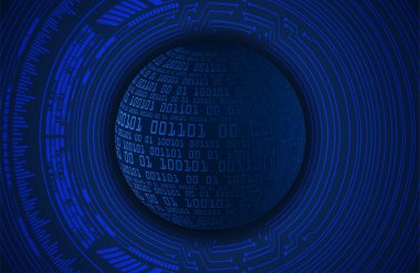 Siber devre geleceğin teknoloji konsepti, fütüristik küreye sahip soyut arkaplan, mavi arkaplan, vektör illüstrasyonu