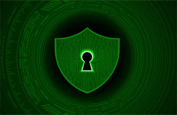 Cyber Sicherheitskonzept Schild Mit Schlüsselloch Symbol Auf Digitalem Datenhintergrund Illustriert — Stockvektor