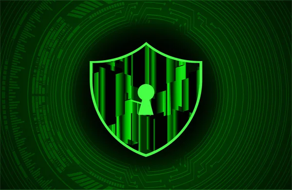 Cyber Sicherheitskonzept Schild Mit Schlüsselloch Symbol Auf Digitalem Datenhintergrund Illustriert — Stockvektor