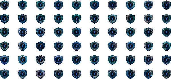 Beyaz arka planda fütüristik kalkan koleksiyonu. Güvenlik kavramı