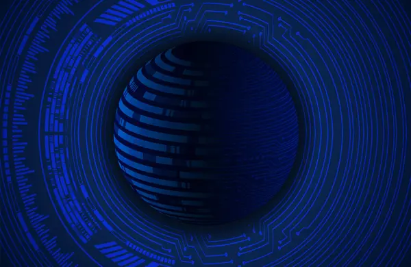 dijital teknoloji kavramı arka plan, fütüristik küreye sahip soyut arkaplan, mavi arkaplan, vektör illüstrasyonu