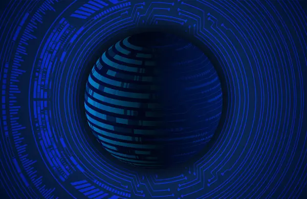dijital teknoloji kavramı arka plan, fütüristik küreye sahip soyut arkaplan, mavi arkaplan, vektör illüstrasyonu