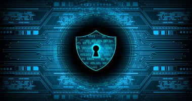 Devre kartlı siber kilit teknolojisi, yüksek teknoloji güvenlik sistemi konsepti, dijital güvenlik sistemi, vektör illüstrasyonu