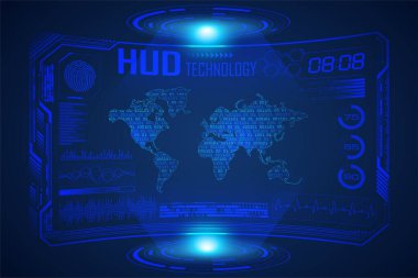 hologram hud elementli sanal dünya haritası.