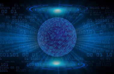 Siyah arkaplanda ikili kodlu küre, vektör illüstrasyonu