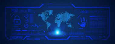 hud teknolojisi konsepti. Vektör çizimi. hud dünya haritası arayüzü