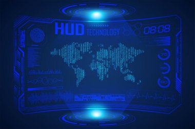 Hud arayüzü. Sanal gerçeklikle gelecek arayüzü. Teknoloji ve gelecek arayüzü. Grafik kullanıcı arayüzü. hud hud.