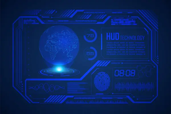 Tecnología Futura Placa Circuito Mundial Hud Fondo Concepto Seguridad Cibernética — Vector de stock
