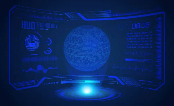 Tecnología Futura Placa Circuito Mundial Hud Fondo Concepto Seguridad Cibernética — Archivo Imágenes Vectoriales