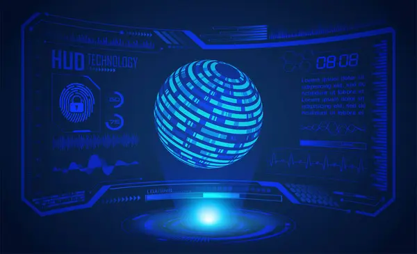 Hud Wereld Printplaat Toekomstige Technologie Blue Hud Cyber Security Concept — Stockvector